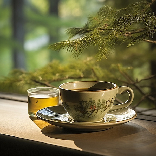 Tazza di tè su tavolo con luce naturale, ambiente tranquillo